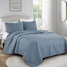 Austin Oversized Bedspread Set 3-Piece Ultrasonic Quilted Soft Lightweight Microfiber Coverlet For All Season - 灰藍色 - 查看 1