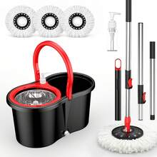 Auction Stainless Steel Rotating  Set, Including 3replacement  Heads And An Extendable Handle, Forconvenient Cleaning, Featuring A Rotating Design. Black Andred Two-Tone  Bucket Set. Commercial  Rotatable  And Bucket Set Industrial Mop Hot Washable Floor - A - View 11