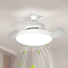 FUTUREM Retractable Ceiling Fan With 3-Tone LED Light, Silent DC Motor, Remote Control, Invisible Blades, Reversible For Summer And Winter, Modern Interior Design - White - View 3