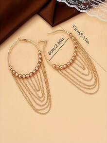 1 Pair Fashionable Unique Tassel Vintage Elegant Earrings, Suitable For Casual And Holiday Wear - Yellow Gold - View 2