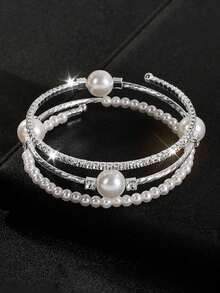 1 chiếc vòng tay ngọc trai ba lớp đa năng kiểu dáng Châu Âu và Mỹ. - Bạc - Xem 5