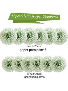 Dusty Sage Green Tissue Paper Pom Poms - Hanging Paper Flowers For Botanical Neutral Bridal Shower Wedding Birthday Graduations Christmas And Special Occasions( - Green Paper Flower Ball With Rat Tail - View 11