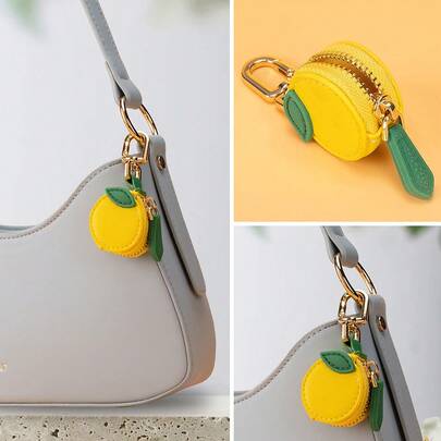CHARM INFINITE 迷你圆形柠檬零钱包钥匙扣包小拉链袋可爱水果包挂饰配件