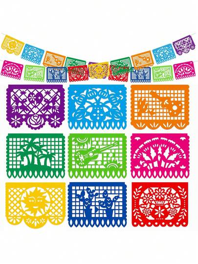 9pcs Mexican Party Decorations, Cinco De Mayo Party Decorations, Cinco De Mayo Mexican Birthday Party Supplies, Mexican Party Banner, Spanish Classroom Hanging Decor, Home Birthday Supplies, Mexican Birthday Party Decorative Garland
