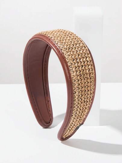 1pc Retro Handmade Woven Multicolor Wide Headband, Fashionable Leather Headpiece, Versatile For Daily Wear, Spring, Boho Beach Style Outfit Accessory