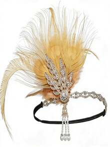 1920s Baffle Feather Headband Roaring 20s Bohemian Headpiece Women's 1920s Headband Baffle Feather Headpiece Diamond Pattern Zinc Alloy - Multicolor - View 5