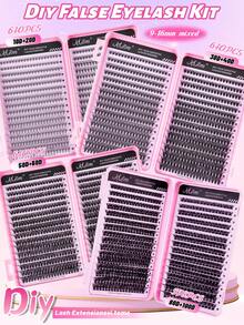 MEM 640pcs Eyelash Extension Kit, DIY Eyelash Extension Set, D-Curl Individual Eyelash Cluster Kit With Adhesive, Sealant And Eyelash Curler Tool, Suitable For Daily Use, Beginner Friendly, Great For Weddings, Dates, Parties, Holidays, Perfect For Christmas/Halloween/Gift Eyelash Set - màu đen - Xem 2