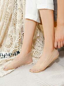 5/10 Pairs Random Spring/Summer Women's Fresh Multi-Color Lace Pattern Mesh Breathable Invisible Boat Socks, Fashionable For Daily Wear And Commuting - Multicolor - View 8