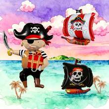 3pcs 90cm Pirate Series Cartoon Decorative Foil Balloon Set, Suitable For Party Decoration, Pirate Ship - View 6