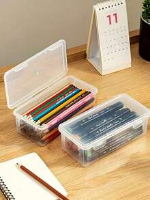 1/4/10pcs Large Capacity Transparent Plastic Storage Boxes With Flip Lid Hinge Cover, Multi-Functional Organizer Boxes, Dust-Proof Protection, Suitable For Office, School, Home Desk, Multi-Purpose Storage Containers, Space-Saving Stackable Design, Back To School Gift - Multicolor - View 9