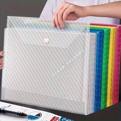 10/5/1 pieza Carpeta de archivo de plástico A4 - Carpeta de archivo gruesa, bolsa organizadora de documentos de estudiante con cierre a presión transparente, carpeta de archivo A4, carpeta de archivo de plástico PP transparente con cierre a presión, carpeta de archivo de plástico, bolsa de datos a prueba de agua de colores, carpeta de archivo de oficina, almacenamiento de archivos de moda, material de PP a prueba de agua, adecuado para estudiantes y uso de oficina, temporada de regreso a la escuela, útiles escolares