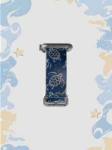 1条海军蓝底海龟和海星图案柔软弹性透气舒适替换腕带，适用于 38mm 40mm 41mm 45mm 44mm 42mm 49mm，海洋元素图案，假日旅行礼物，日常时尚休闲多色硅胶表带，兼容 Ultra系列S10/SE/9/8/7/6/5/4/3/2/1智能手表配件 - 彩色 - 查看 4
