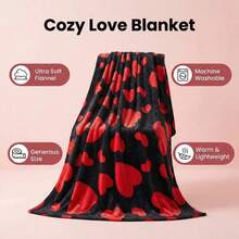 1 pieza Manta con diseño de corazón, regalo para parejas, material de cachemira sintética, manta de piel de conejo ultra suave y lisa que proporciona una experiencia de sueño cálida y cómoda para la cama, el sofá, el chal, la decoración de otoño y la decoración de la habitación - Negro - Ver 6