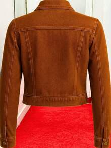 Women's Denim Jacket, Long Sleeves, Frayed Colors, Premium Line - Đất nung. - Xem 3