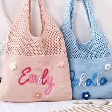 Customized Name Bag, Chunky Knit Hand-Embroidered Hollow-Out Bag, Versatile Minimalist One Shoulder Underarm Bag, Beach Gift, Mother's Day Gift, Gift For Girlfriend - Multicolor - View 6