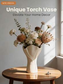 1pc Unique Torch-Shaped Decorative Vase, Modern Sculptural Vase, Suitable For Home Living Room Bedroom Dining Room Kitchen Bathroom Office Entryway Shelf Tabletop Decor, Wedding Bridal Shower Party Holiday Floral Arrangement, Asymmetrical Wavy Edge, Artistic Silhouette, Minimalist Farmhouse Home Decor Accent, Indoor Tabletop Flower Holder - Multicolor - View 1