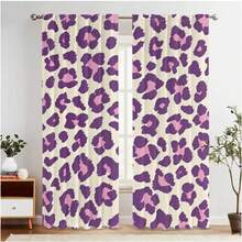 2pcs Purple Leopard Print Sheer Curtains - Semi-Transparent Polyester Curtains With Rod Pocket Design, Machine Washable, Suitable For Kitchen And Bedroom Decor, Kitchen Curtains | Luxury Room Decor | Jacquard Woven Polyester, Living Room Curtains - 2pcs - View 1