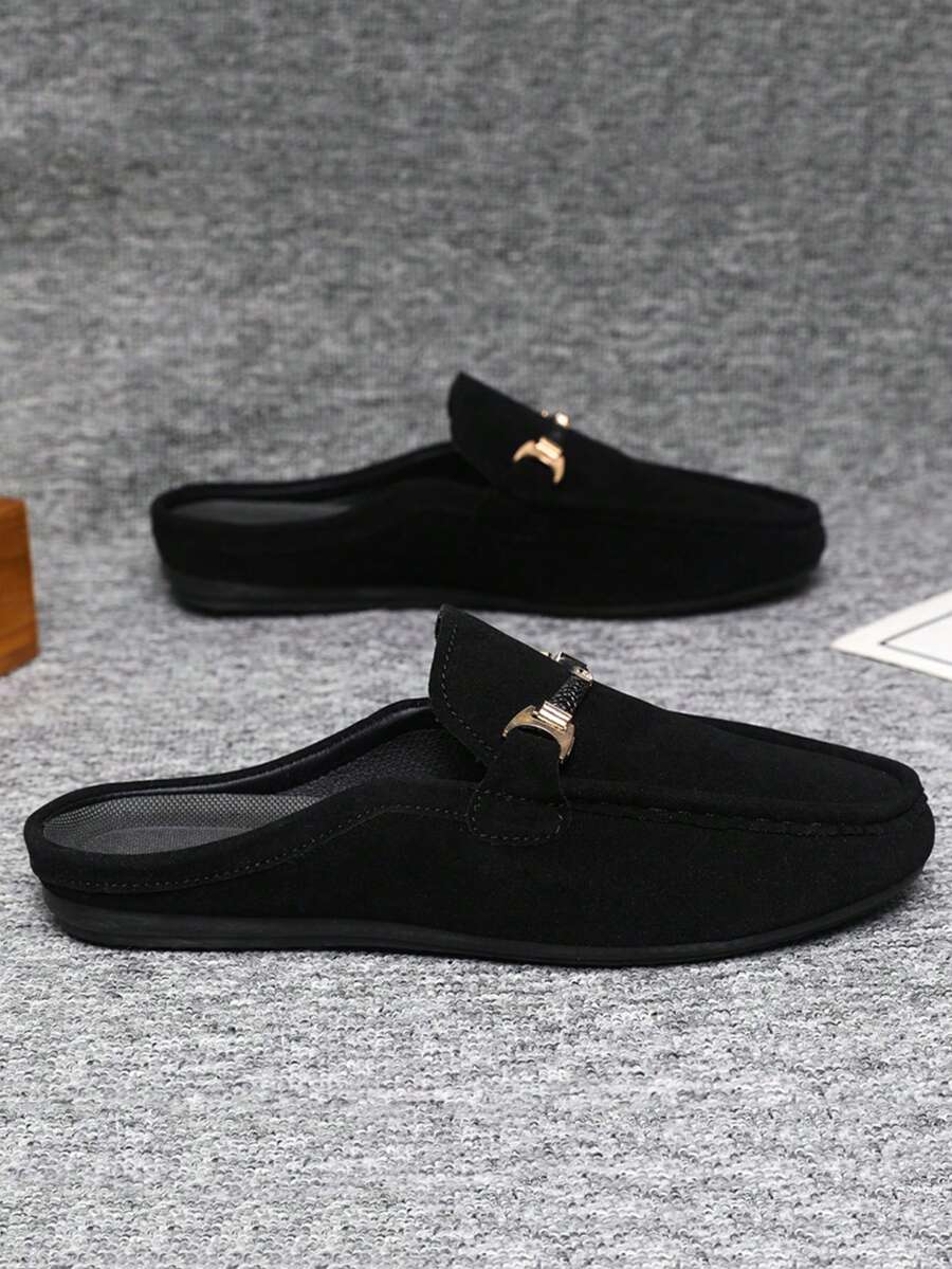 男士套脚乐福鞋,新款休闲莫卡辛鞋,宽松鞋,复古平底软底皮鞋,黑色正装平底鞋(建议买大两码) - 黑色 - 查看 1