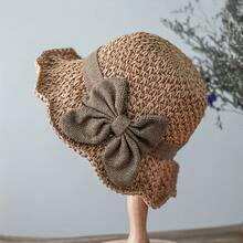Vintage Ruffled Bow Straw Hat • Elegant French Sun Hat • Foldable & Breathable • Perfect For Travel & The Beach - Màu Khaki - Xem 3
