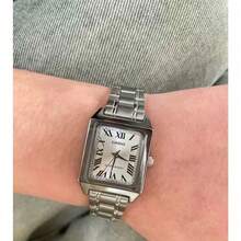 Đồng hồ Casio nữ mặt vuông, dây đeo thép không gỉ màu bạc, thiết kế hình học hiện đại, mặt số trắng, máy quartz analog, món quà thời trang dành cho phái nữ LTP-V007D-7B - Một cỡ - Xem 9