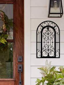 1 pieza Decoración de pared de metal con flor de iris en arco vintage - Adecuado para puerta principal, alféizar de ventana, valla del patio, etc. Decoración vintage de interior/exterior - Estructura de metal duradera, diseño de línea suave, adecuado para decoración de Año Nuevo y Navidad - Multicolor - Ver 6
