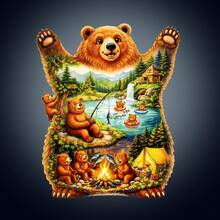 1件 The Lives Of Bears 木製不對稱拼圖，動物造型2D拼圖玩具，適合兒童與成人，教育益智遊戲，派對、節日、聖誕與生日禮物，獨特魔幻桌面裝飾創意木製拼圖禮品 - 彩色 - 查看 1