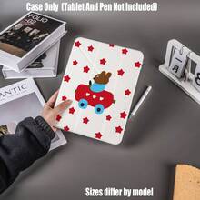 Clear Acrylic Tablet Case.Cartoon Bear Driving Y-Fold Clear Acrylic Case With Pencil Slot - Star Croissant Full Print Cover For IPad/Galaxy Tab.Y-Shaped Foldable Transparent Acrylic Tablet Case With Pencil Slot, Stable Stand And Shockproof Design. High Transparency, Durable Print.Compatible Models Mini4/5 - Star Car Rabbit Edition - View 2