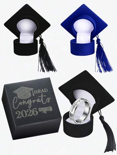 1 Bộ Hộp Trang Sức Nhẫn Tốt Nghiệp 2026, Bao gồm Hộp Nhẫn Hình Mũ Tốt Nghiệp + Nhẫn Kim Loại + Bao bì Bên Ngoài, Thích hợp làm quà tặng tốt nghiệp THPT/Đại học năm 2026, Dành cho cả nam và nữ. Đồ dùng trang trí tiệc theo chủ đề tốt nghiệp, Thích hợp làm quà tặng cho bạn bè cùng lớp, thầy cô, bạn bè.