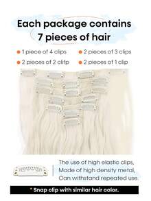 7pcs 22-Inch Long Wavy Synthetic Hair Extensions, High Temperature Fiber, Clip-In Style, White - White - View 3