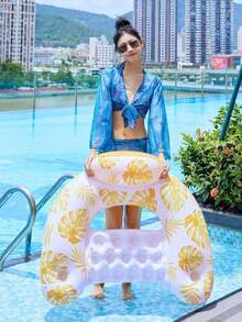 Ghế nằm bơm hơi hình chữ U, thiết kế hình chim hồng hạc/lá cọ/hoa cúc, chất liệu PVC dày dặn, có giá để cốc và tựa lưng, giường nổi cho người lớn, vật dụng cần thiết cho các bữa tiệc bãi biển/hồ bơi mùa hè, kỳ nghỉ spa. - Phao bơm hơi - Xem 2