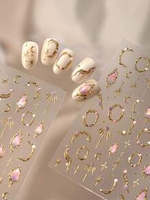 1个5D可爱时尚不对称边框，星星、月亮、彩虹、宝石、花朵美甲贴纸 - 彩色 - 查看 6