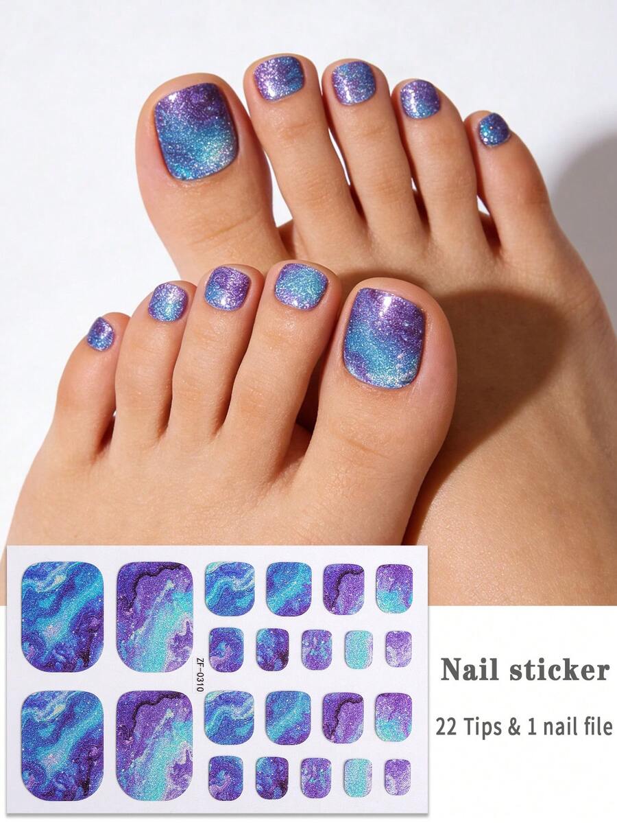 Beauty Sticker 22 miếng dán móng chân họa tiết tinh vân chuyển sắc xanh tím mùa xuân/hè, hình dán móng chân mộng mơ tinh tế, dễ dán, thích hợp cho nữ giới tự làm móng tại nhà. - Màu xanh lam - Xem 1
