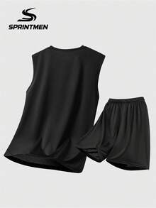 2pcs/Set Men's Black Mesh Sleeveless Tank Top + Loose Shorts, Men's Sportswear Set, Men's Lightweight Breathable Soft Fabric Fitness Workout Outfit, Suitable For Summer Running, Basketball, Machine Washable - Black - View 8