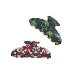 2pcs Creative Cartoon Halloween Skull & Devil Print Hair Claw Clips, Funny Multifunctional Resin Claw Clips, Oval Non-Slip Strong Fashion Hair Claw, Suitable For Party, Daily Use And Gifts - Multicolor - View 2