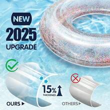 1pc Thick Sequin Transparent Inflatable Swimming Ring, Adult PVC Underarm Swimming Ring, Suitable For Pool Party - Multicolor - View 8