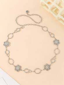 波西米亚风金属花朵腰带，简约可调节牛仔裤腰饰 - 銀色 - 查看 2