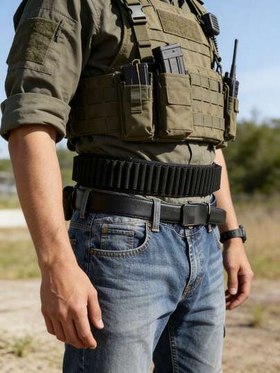 Bộ trang bị bắn súng chiến thuật ngoài trời, bao gồm 50 viên đạn súng hơi, thắt lưng, băng đạn, túi đựng đạn, dây đeo hông và bao súng.