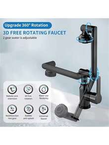 1个现代哑光黑水龙头 - 1080°旋转双模式喷水（高压/起泡），单孔安装，适用于浴室和厨房水槽，陶瓷阀芯，饮用水适用，包含安装配件和G1/2水管，高效清洁工具，优质表面处理 - 升級款多色 - 查看 7