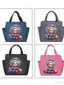 Bolsa de almacenamiento tejida de gran capacidad - Con diseño de cremallera, adecuada para tejer, telas - Regalo perfecto para entusiastas del tejido Bolsa de almuerzo con cierre de cremallera - Multicolor - Ver 4