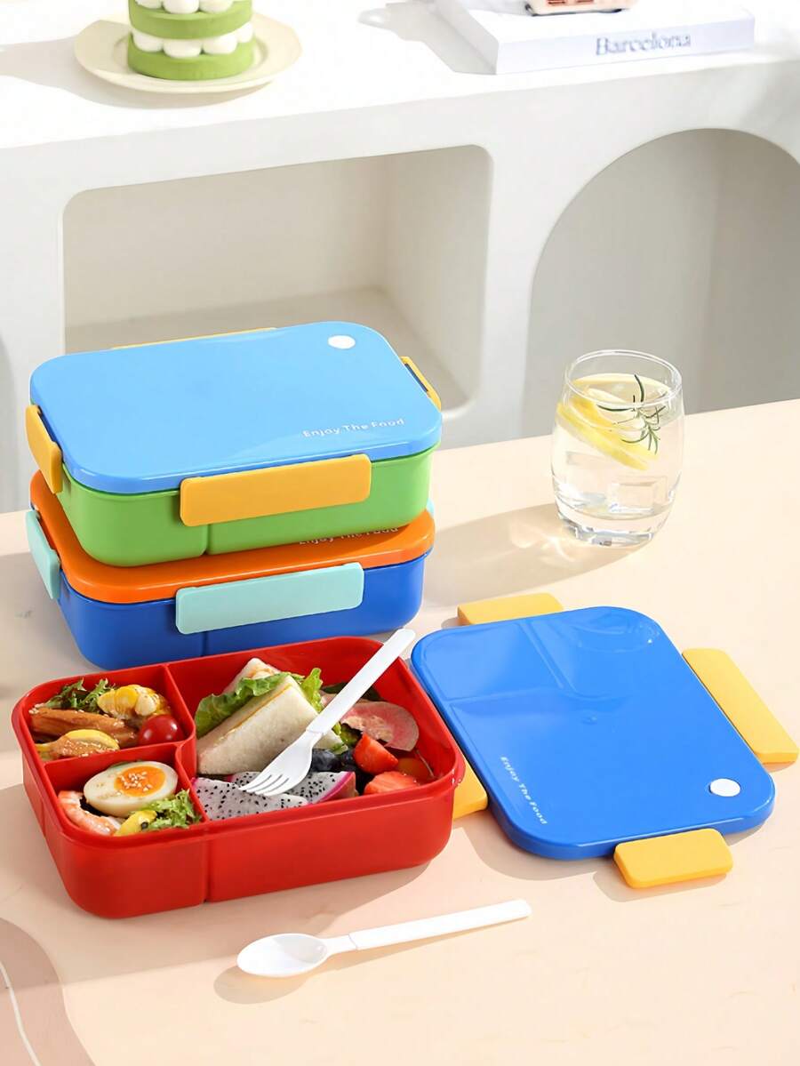 1pc Bento Lunch Box, Adult Lunch Container With 3 Compartments, Ideal Leak-Proof Lunch Box For Students, Microwave - Multicolor - View 1