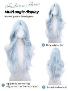 Tóc giả tổng hợp dài 30 inch với kiểu tóc gợn sóng tự nhiên, màu xanh nhạt tuyệt đẹp. Được làm từ sợi chịu nhiệt để đảm bảo độ bền. Bộ tóc giả này hoàn hảo để sử dụng hàng ngày, mang lại vẻ ngoài tự nhiên và chân thực, giống như tóc thật. - Màu xanh nhạt - Xem 7