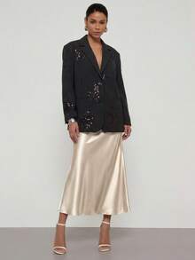 女士春夏职业竖条纹亮片刺绣西装外套，独特设计西装夹克 - 黑色 - 查看 5