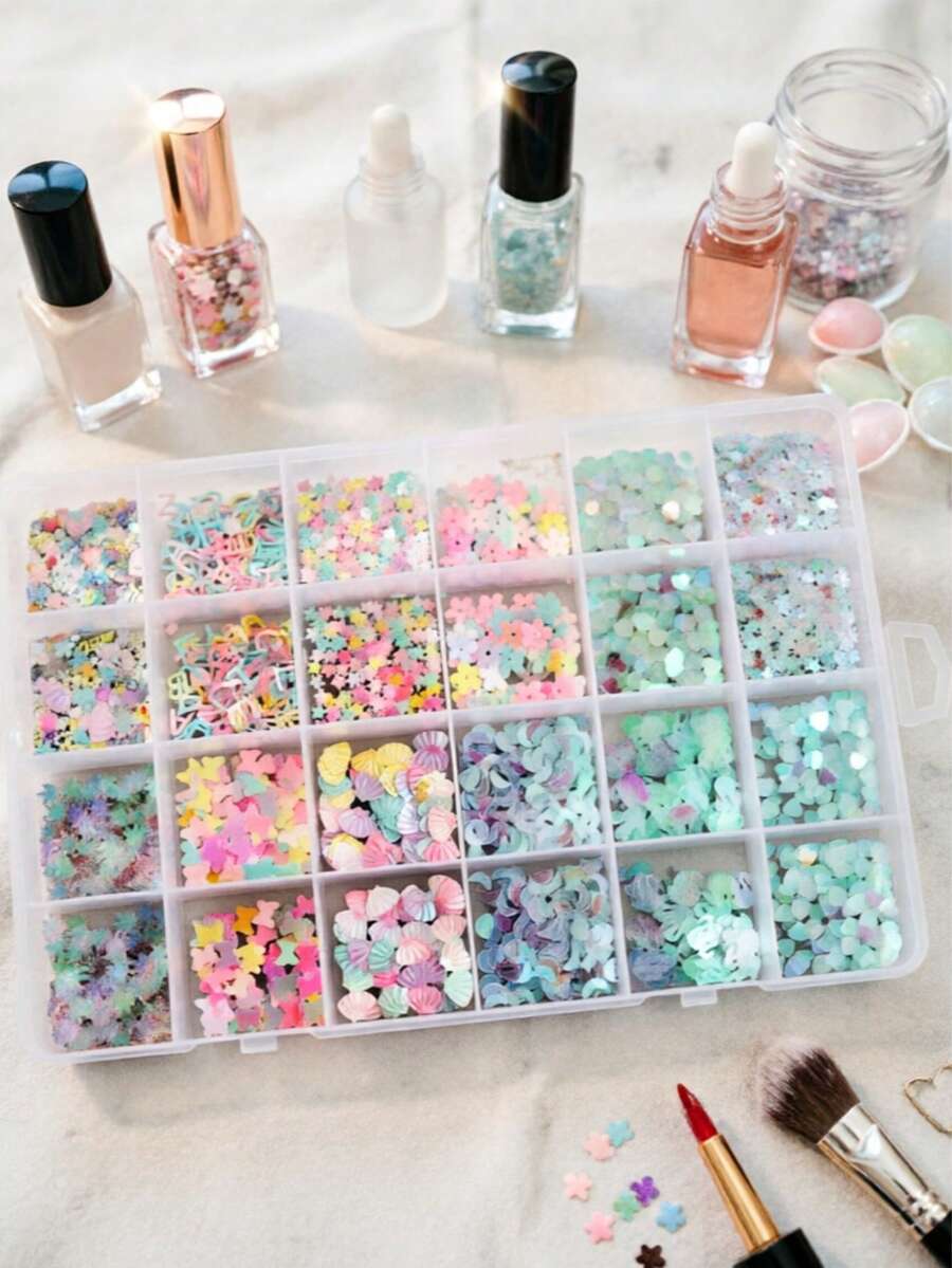 新款混合亮片，全息亮片，DIY美甲、化妆、服装、帽子装饰，月亮和星星梦幻闪亮亮片 - 彩色 - 查看 1