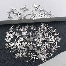 16/22/52件装畅销合金动物蜻蜓蝴蝶系列吊坠饰品，适用于DIY手工手链项链耳环首饰配件 - 復古銀色 - 查看 5