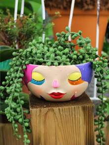 5 Inch Abstract Rainbow Flower Female Face Cute Colorful Planter, Unique Succulent Plant Pot, Suitable For Indoor And Outdoor Plants, Fun Home Garden Decor - A - View 11