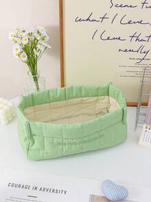 1pc Solid Color Plaid Quilted Pattern Baby Diaper Storage Basket, Diaper Changing Bag, Large Capacity Multi-Functional Baby Diaper Storage Basket, Baby Socks & Clothes Storage Basket - Multicolor - View 12