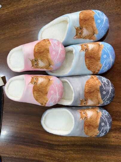 New Cute Cat Indoor Slippers, Comfortable Slip-On Quiet Couple Slippers