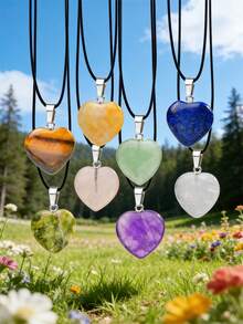 1/40/100pcs Various Natural & Synthetic Crystal Heart Pendant Necklaces - Multicolor - View 2