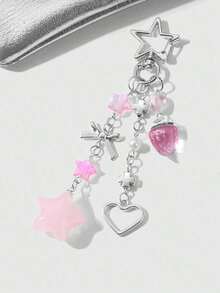 1pc Unisex Kawaii Glass Strawberry Summer Fruit Keychain Gift For Couple Or BFF Wallet With Strap Cell Phone Pouch Keychain Accessories Key Chains For Women Small Gifts Gifts For Her - 粉紅色 3 - 查看 4