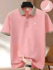 Men's Printed Polo Shirt, Men's Top, 230gLocalPolyester Comfortable Breathable Summer CasualPrinted Golf Polo Shirt 1. - 粉色 - 查看 1